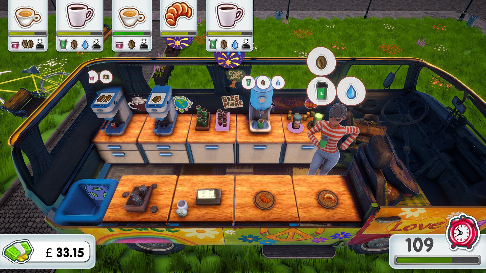 Jade at the counter of her renovated camper van café.